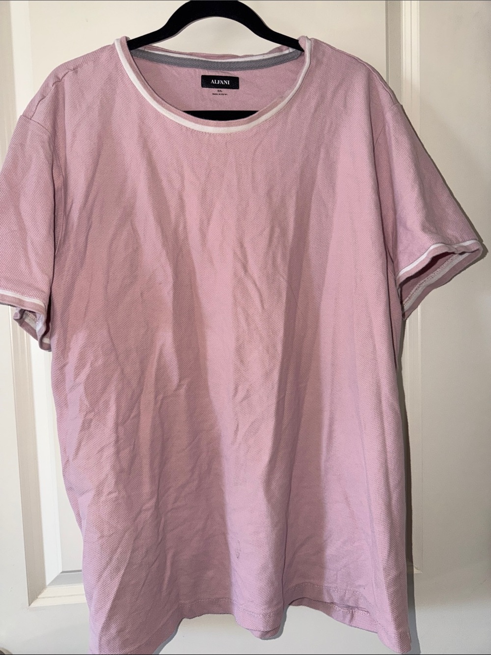 Alfani Men’s Light Pink Short-Sleeve Crewneck Tee with White Trim